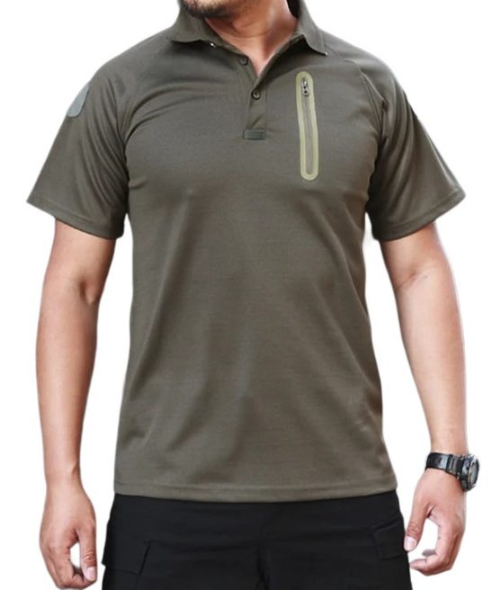 Men's Outdoor Training Sports Quick-Drying Lapel Elastic Short-Sleeved T-Shirt
