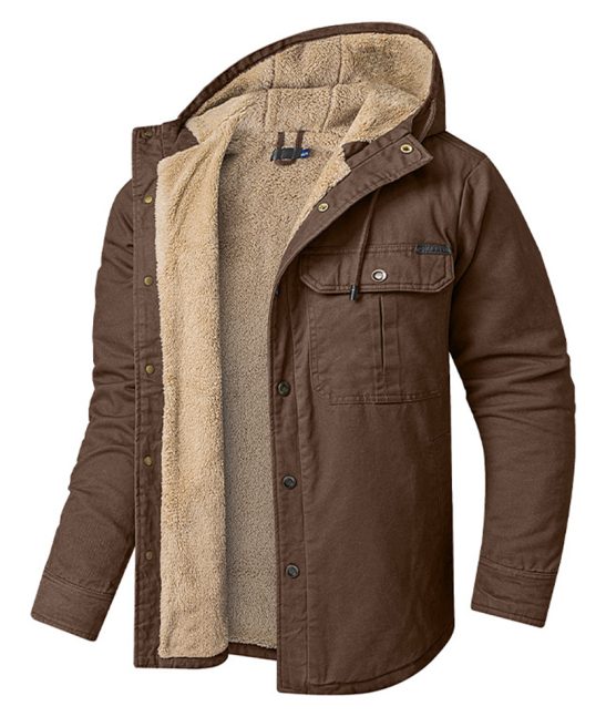 Men's Thickened Fleece Hooded Solid Color Sherpa Jacket