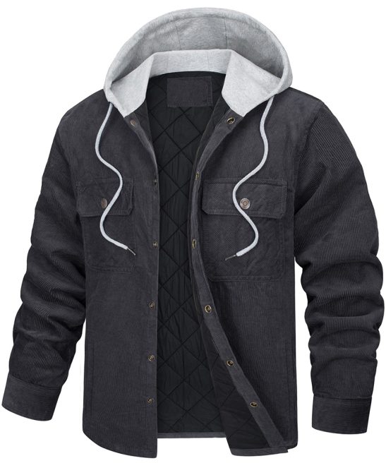Men's Hooded Long-Sleeved Cotton Thickened Multi-Pocket Jacket